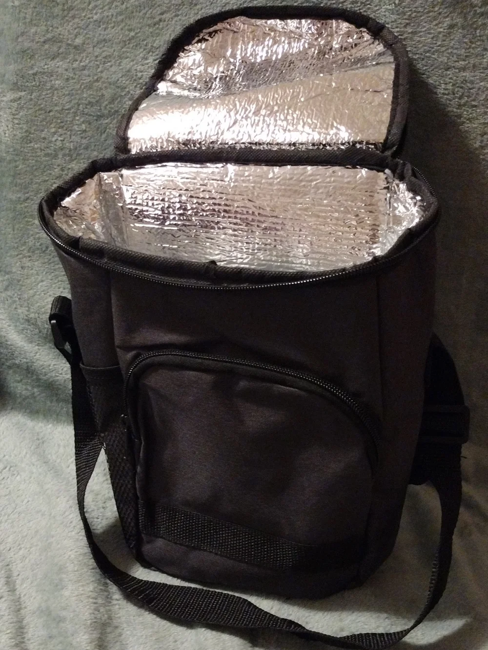 Black Insulated Lunch Cooler Bag With Adjustable Shoulder Strap